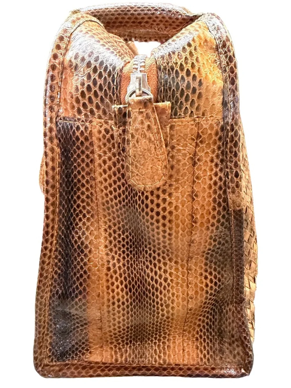 Woven authentic python skin Satchel Handbag - Brown